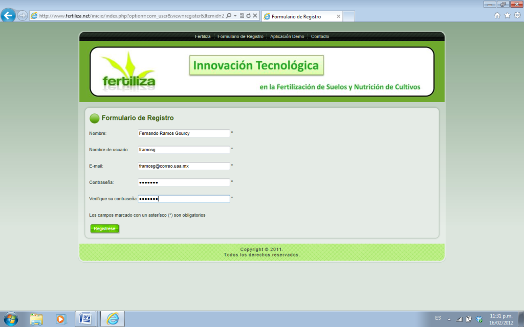 Completa el formulario de registro: para ingresar al portal y hacer uso de los servicios que ofrece, es necesario que los usuarios (alumnos, profesores, investigadores, productores, consultores, empresas del sector) llenen el formulario de registro.